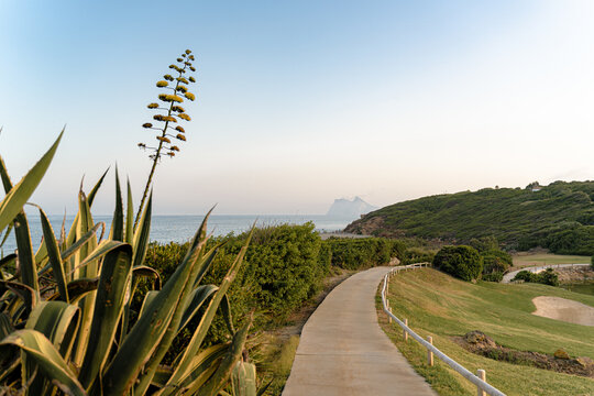 A high angle shot of a pathway in a golf resort in La Alcaidesa