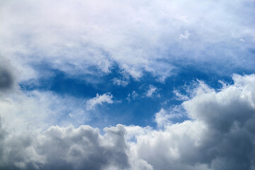 Natural blue sky background with clouds in summer
