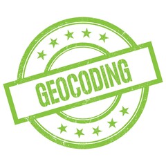 GEOCODING text written on green vintage stamp.
