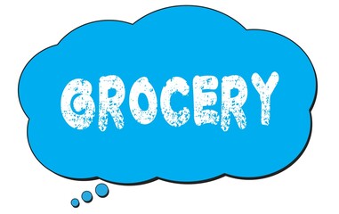 GROCERY text written on a blue thought bubble.