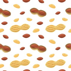 Seamless pattern of peanuts in cartoon style for template label, packaging snack design. Vector illustration