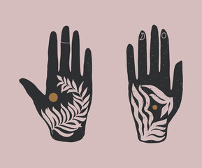 Decorative hands in boho style. Vector illustration.