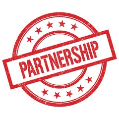 PARTNERSHIP text written on red vintage round stamp.