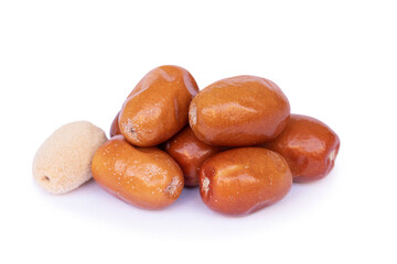 Dried, shelled and peeled silverberry fruit isolated on white background