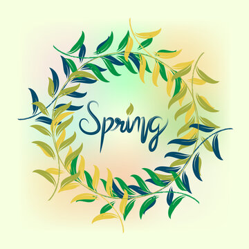 Wreath spring leaves season greetings card holidays celebrations logo design vector image