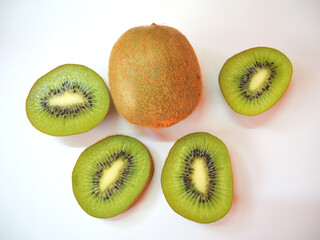 Pieces of kiwi in a cut close-up. Exotic fruit.
