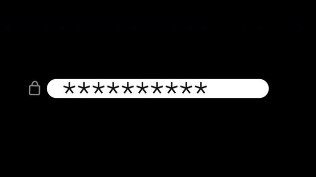 Typing Password in Password Bar Input Flat Style on Black Background