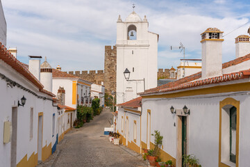 Traditional houses and castle  on the Alentejo village of Terena, in Portugal