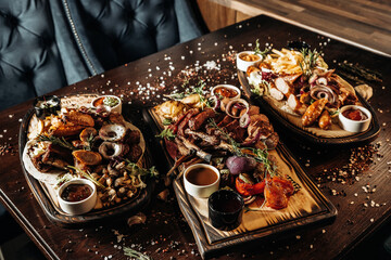 meat plate with garnish restaurant food