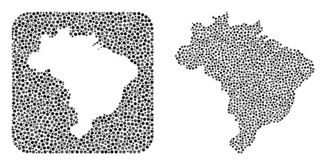 Map of Brazil mosaic formed with circle points and subtracted shape. Vector map of Brazil mosaic of spheric dots in variable sizes and grey color tinges. Designed for education propaganda.