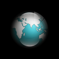 world map with ocean. Globe icon. Planet Earth on black background. Continents world picture. Colorful poster presentation