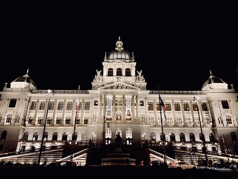 National museum at night. Prague, Czech Republic, Europe