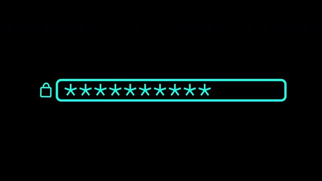 Typing Password in Password Bar Input Futuristic Style on Black Background