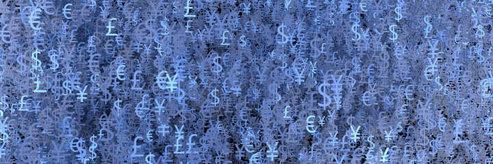 Abstract background with a large number of symbols of the world's major currencies. Design concept on the topic of business. 3D visualization