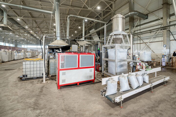 Extruder for the production of plastic granules from waste plastic bottles.
