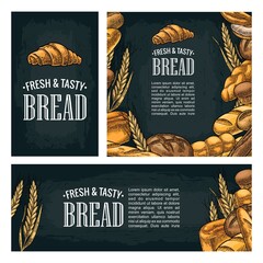 Set horizontal, vertical and square and posters with bread. - obrazy, fototapety, plakaty