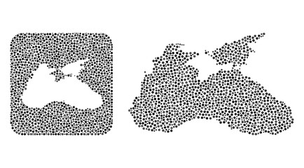 Map of Black Sea mosaic composed with spheric dots and hole. Vector map of Black Sea composition of spheric dots in different sizes and gray color tints. Designed for education agitation.