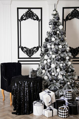 Luxurious New Year's interior. Luxurious New Year's interior in black and whiter style.