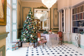New Year's decoration of a gorgeous living room in a luxury classic style