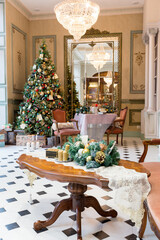 New Year's decoration of a gorgeous living room in a luxury classic style