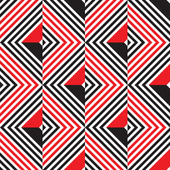 Background geometric abstract design in black, red and white color. Abstract seamless pattern. Diagonal stripes shapes. Vector illustration. 