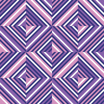 Background geometric abstract design in violet, lilac, pink colors. Abstract seamless pattern. Diagonal stripes shapes. Vector illustration. 