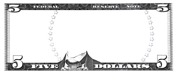 U.S. 5 dollar border with empty middle area