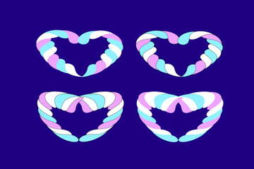 Four hearts from marshmallow on a dark background