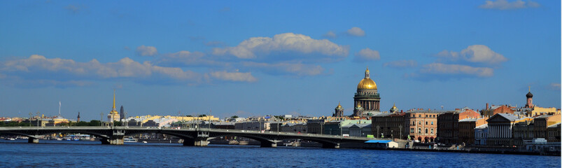 Fototapeta na wymiar Panoramic view of St. Isaac's Cathedral and Russia Bridge St. Petersburg 19.08.2020. High quality photo