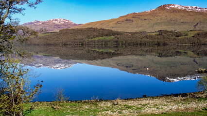 scottish loch with mountain range