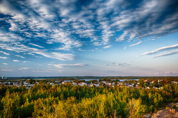 Residential area, sunset, Rouyn-Noranda, Abitibi, Quebec, Canada