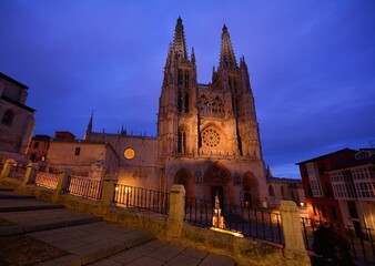 Burgos Cathedral in the dusk light, Spain.