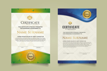 set elegant and futuristic certificate template with lines circle pattern and wave checkered lines pattern ornament. Diploma. Vector illustration