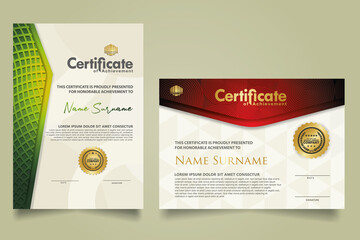 set elegant and futuristic certificate template with lines circle pattern and wave checkered lines pattern ornament. Diploma. Vector illustration