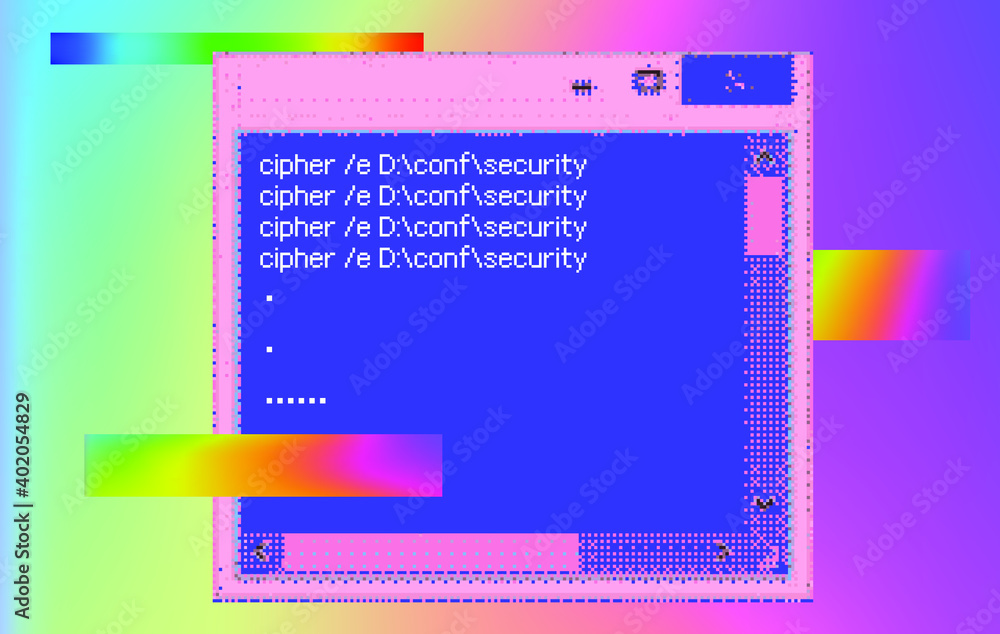 Poster Glitched and distorted screen with pixel noise grain. Computer display error, program failure.