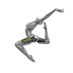 cyborg girl doing a gymnastics jump