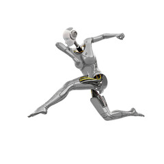 cyborg girl doing a parkour jump