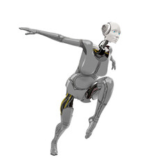 cyborg girl doing a parkour pose