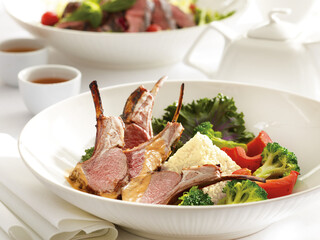 Rack of Lamb (4) with rice and veggies in Curry sauce