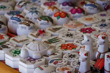 Fototapeta na wymiar Souvenirs made from salt at the market in Salar de Uyuni, Bolivia, South America