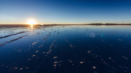 Sunset from Uyuni Saline (Salar de Uyuni), Aitiplano, Bolivia