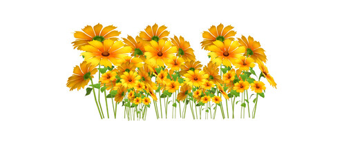 3d illustrations  yellow flowers patch isolated with white background