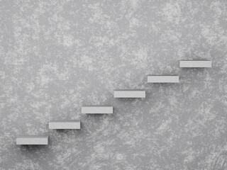 A background of a gray granite wall with steps leading up. 3d render.