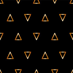 Gold seamless pattern Vector illustration for wrap and posters Bright golden line triangles on black background