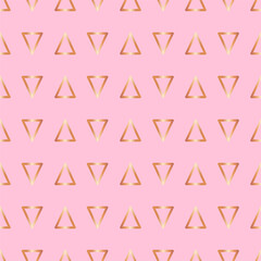 Cute rose gold print Vector illustration in flat design Seamless pattern with bright golden triangles on pink background