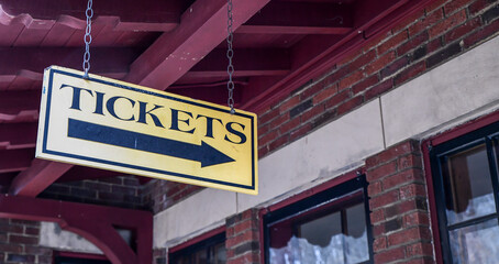 Ticket booth sign above ticket window