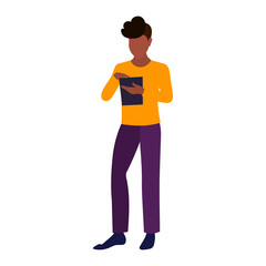 Young african man with tablet computer. Work online