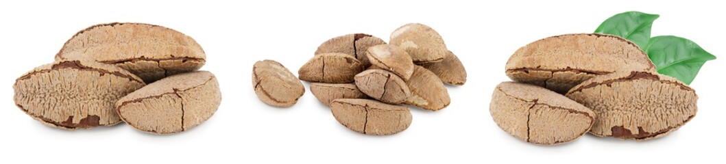 Brasil nuts in nutshell isolated on white background with clipping path and full depth of field. Set or collection