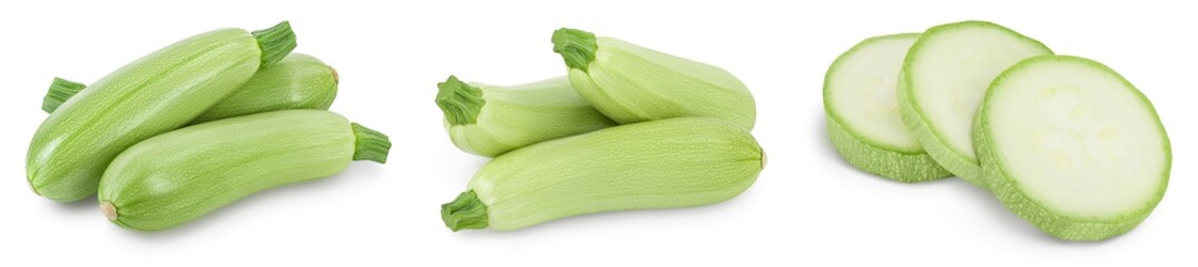 zucchini or marrow isolated on white background with clipping path and full depth of field, Set or collection