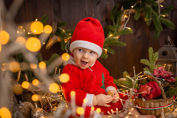 postcard beautiful little sly baby santa 1 year